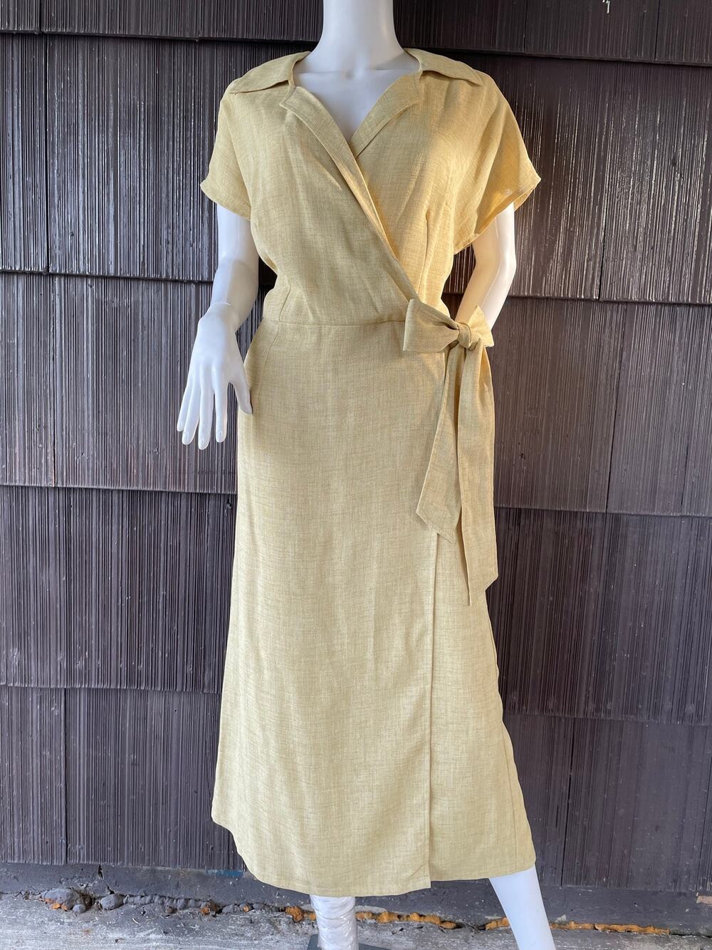 🔥Vintage Y2K Ashley Stewart Woven Wrap Midi Dress Cottage Minimalist Lagenlook
